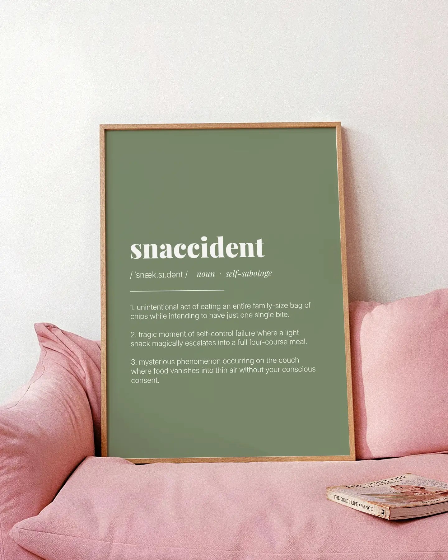 Definition Poster of Snaccident on Sage Green background