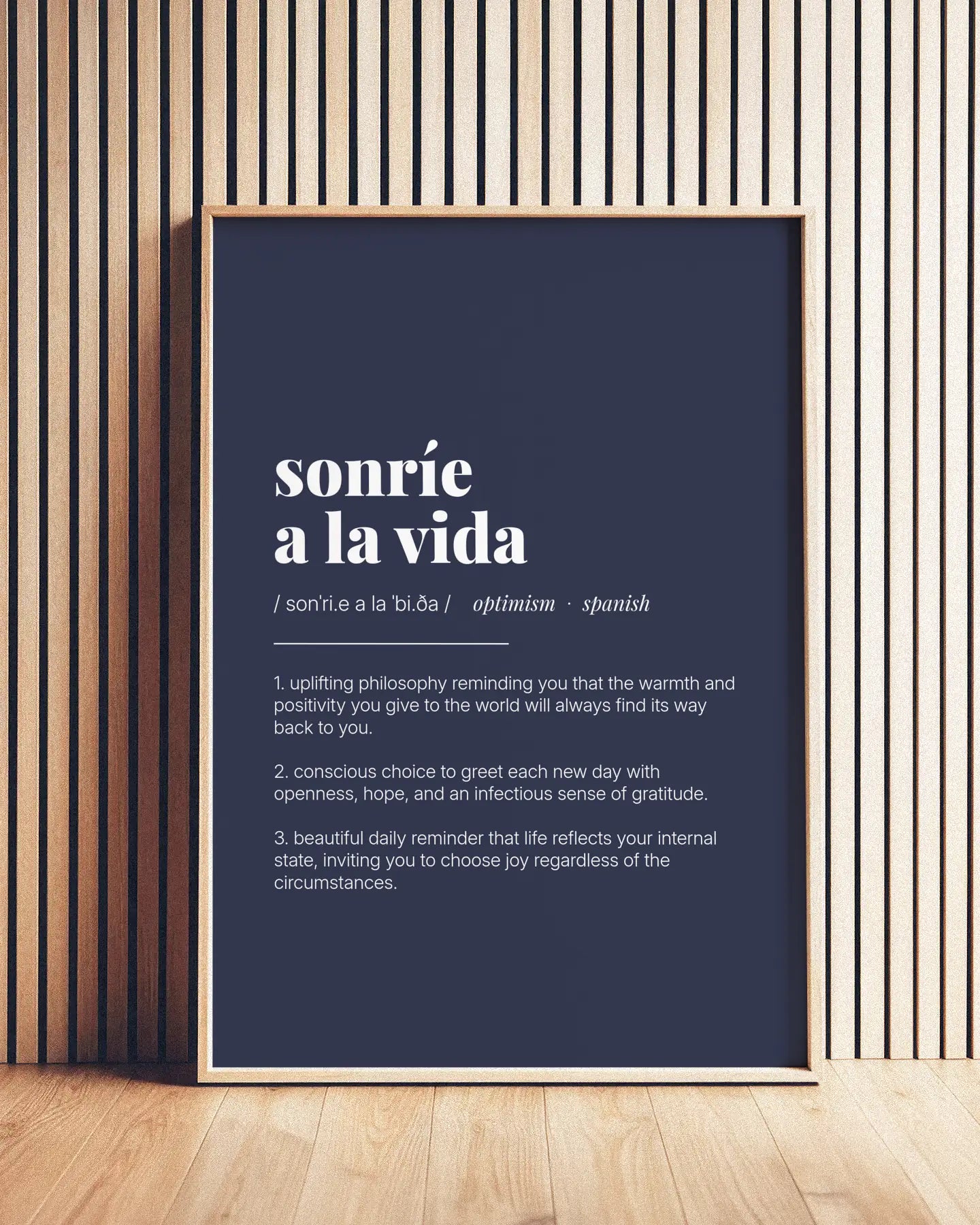 Definition Poster of Sonríe<br />A La Vida on Deep Navy background
