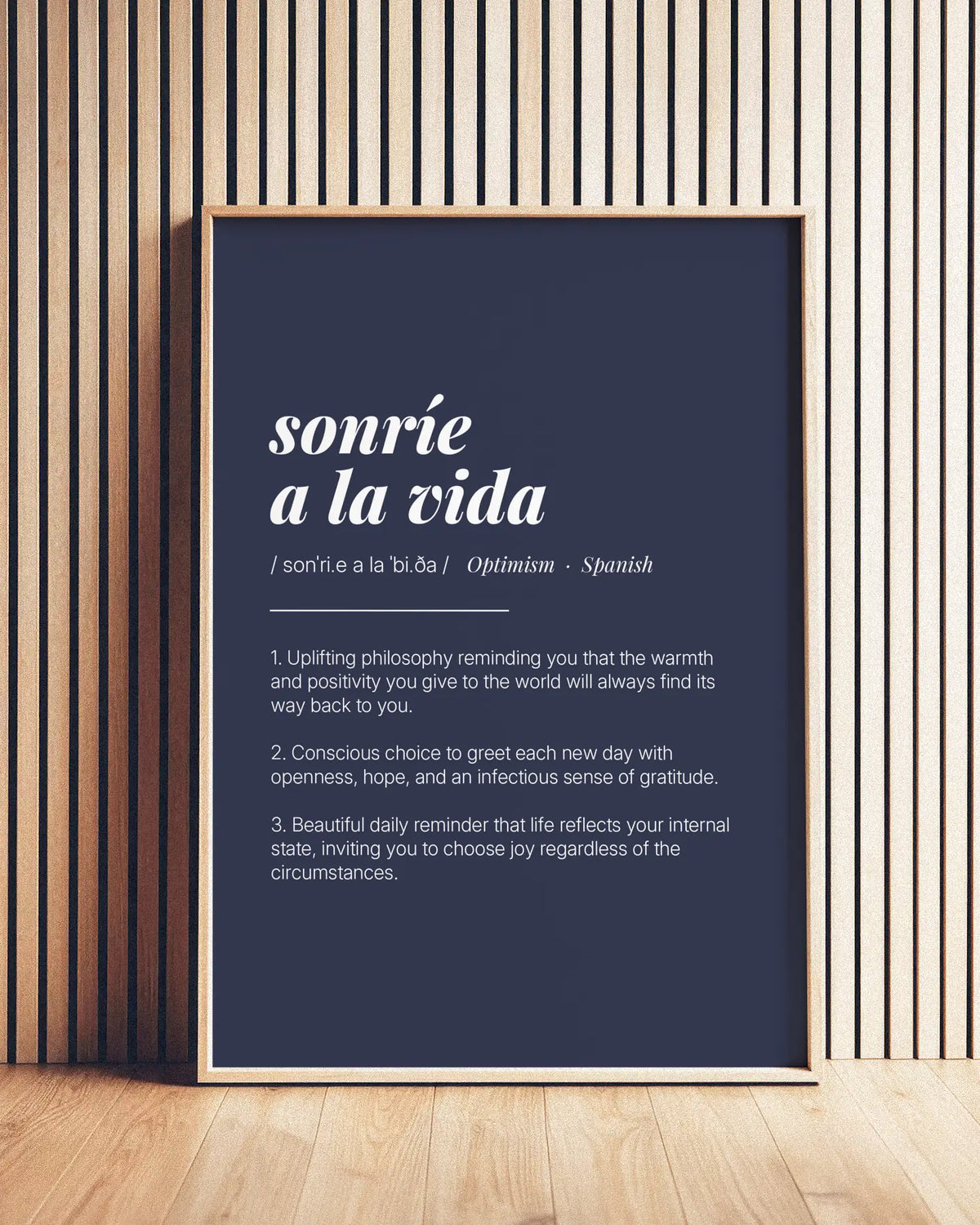 Definition Poster of Sonríe<br />A La Vida on Deep Navy background