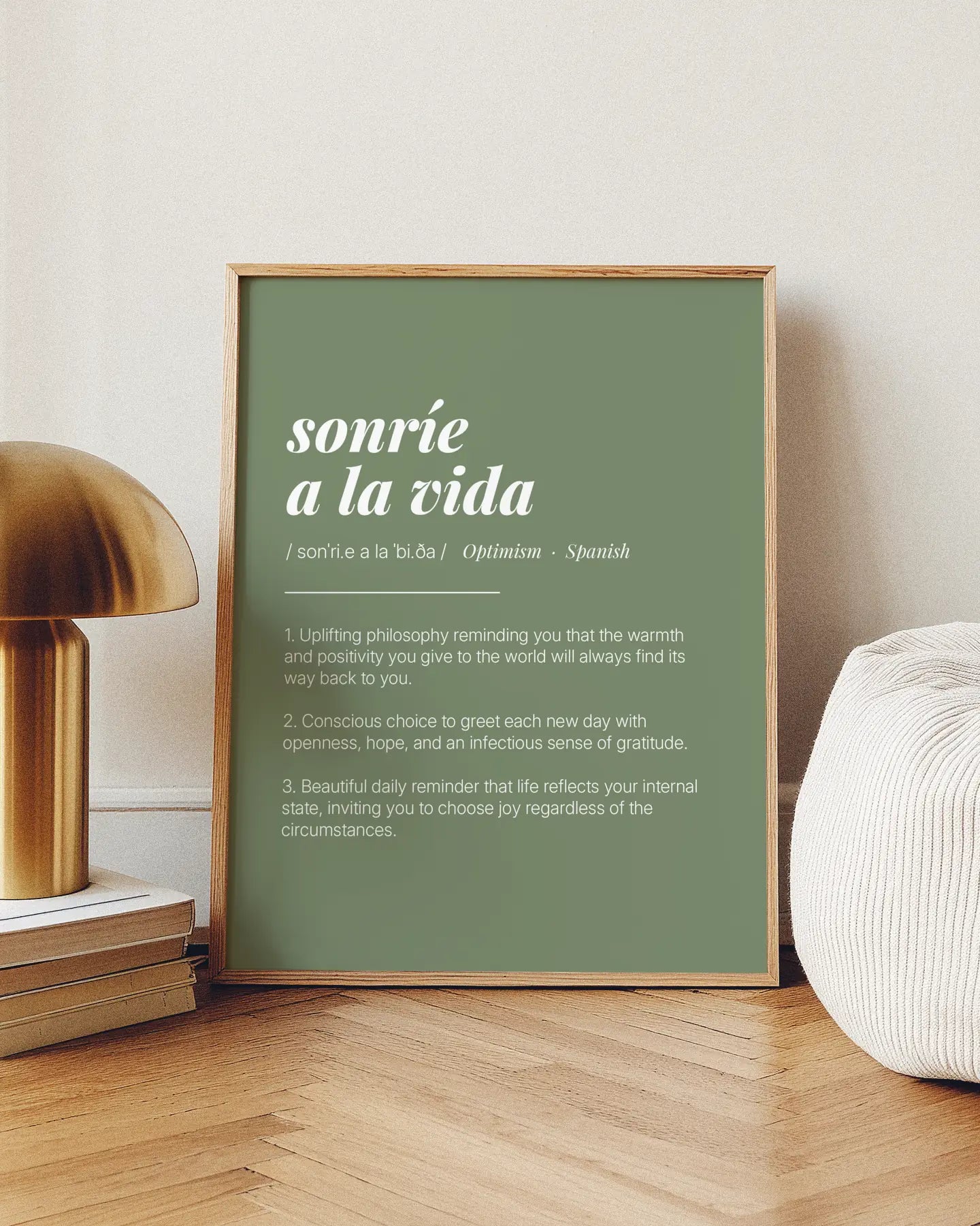 Definition Poster of Sonríe<br />A La Vida on Sage Green background