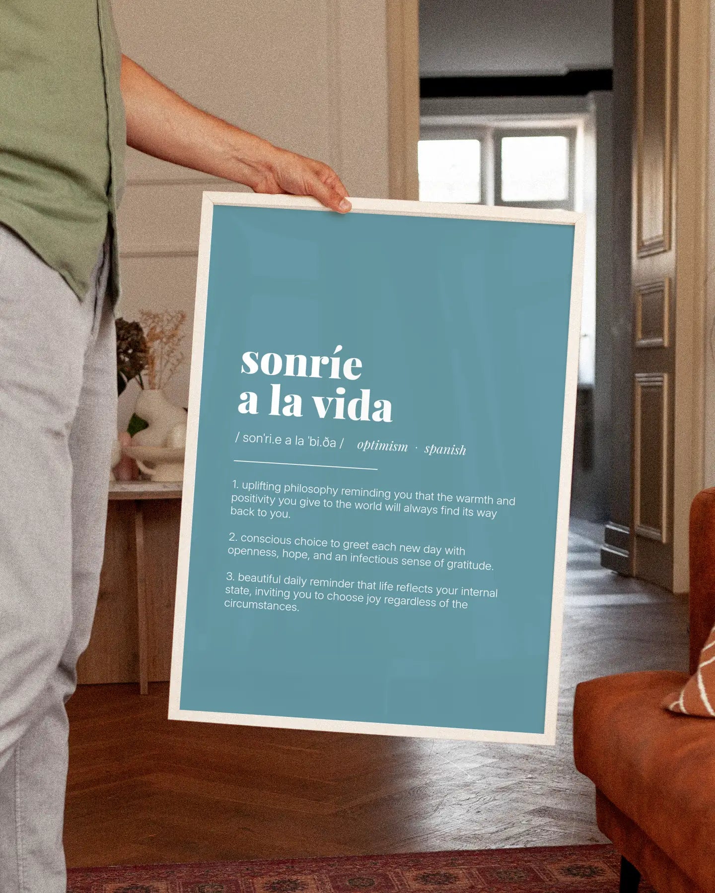 Definition Poster of Sonríe<br />A La Vida on Sea Glass background