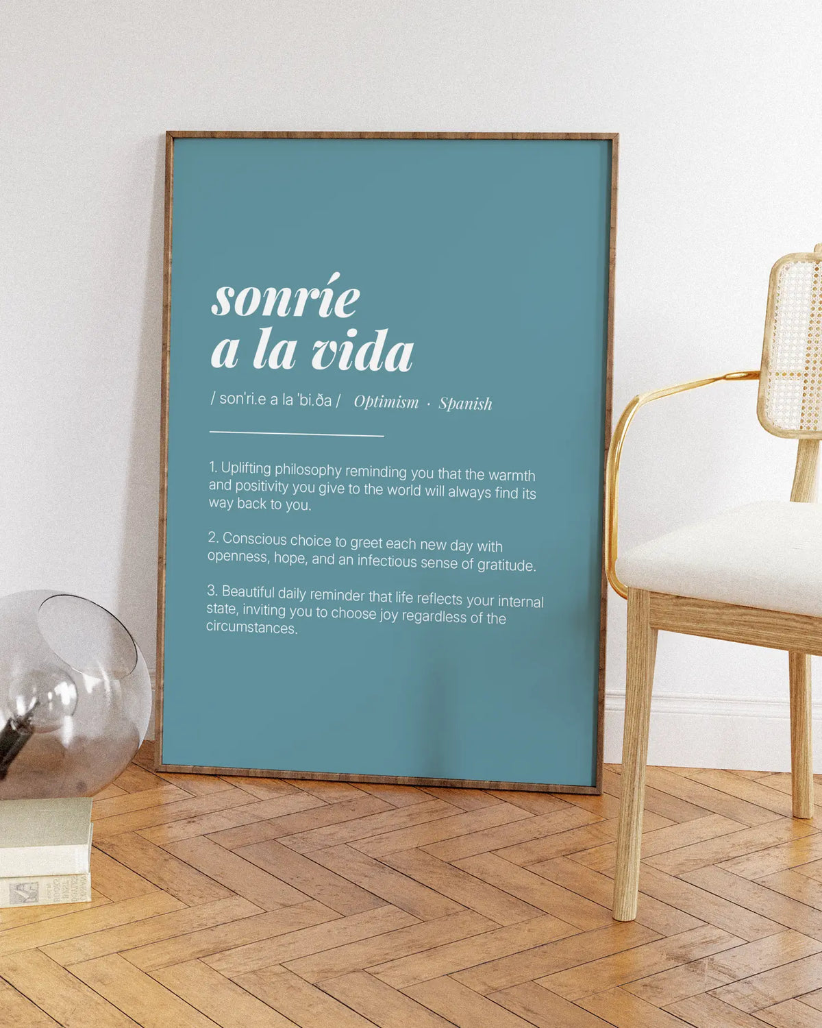 Definition Poster of Sonríe<br />A La Vida on Sea Glass background