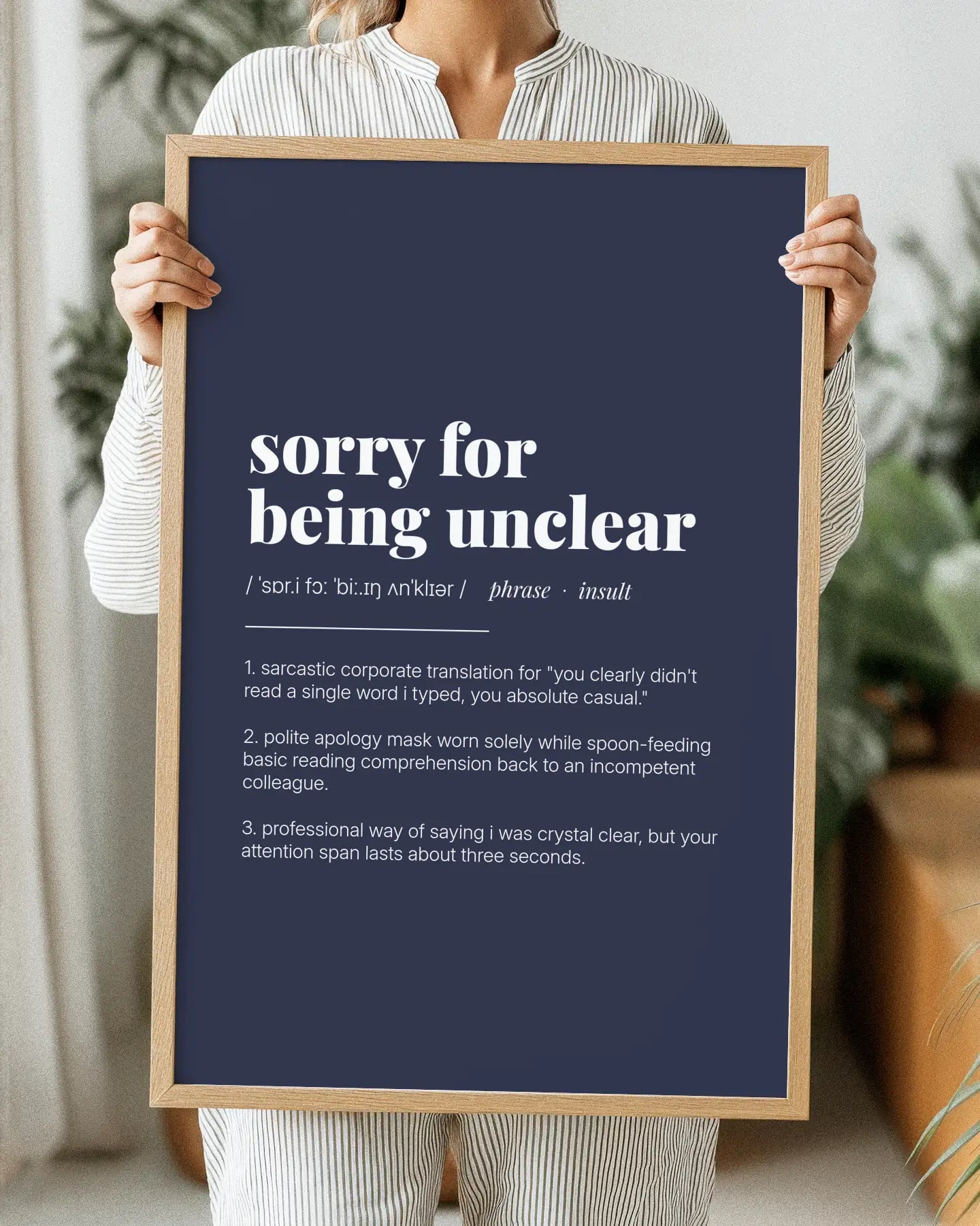 Definition Poster of Sorry For<br />Being Unclear on Deep Navy background
