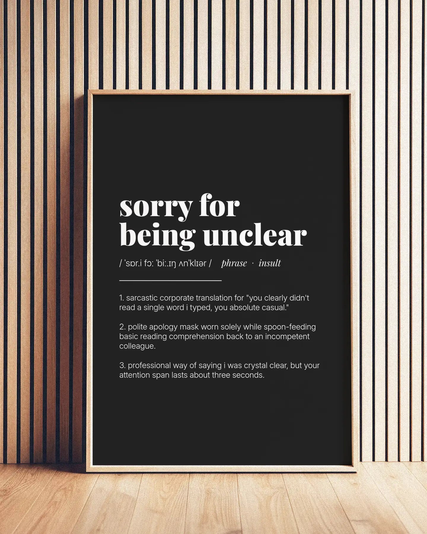 Definition Poster of Sorry For<br />Being Unclear on Midnight Ink background