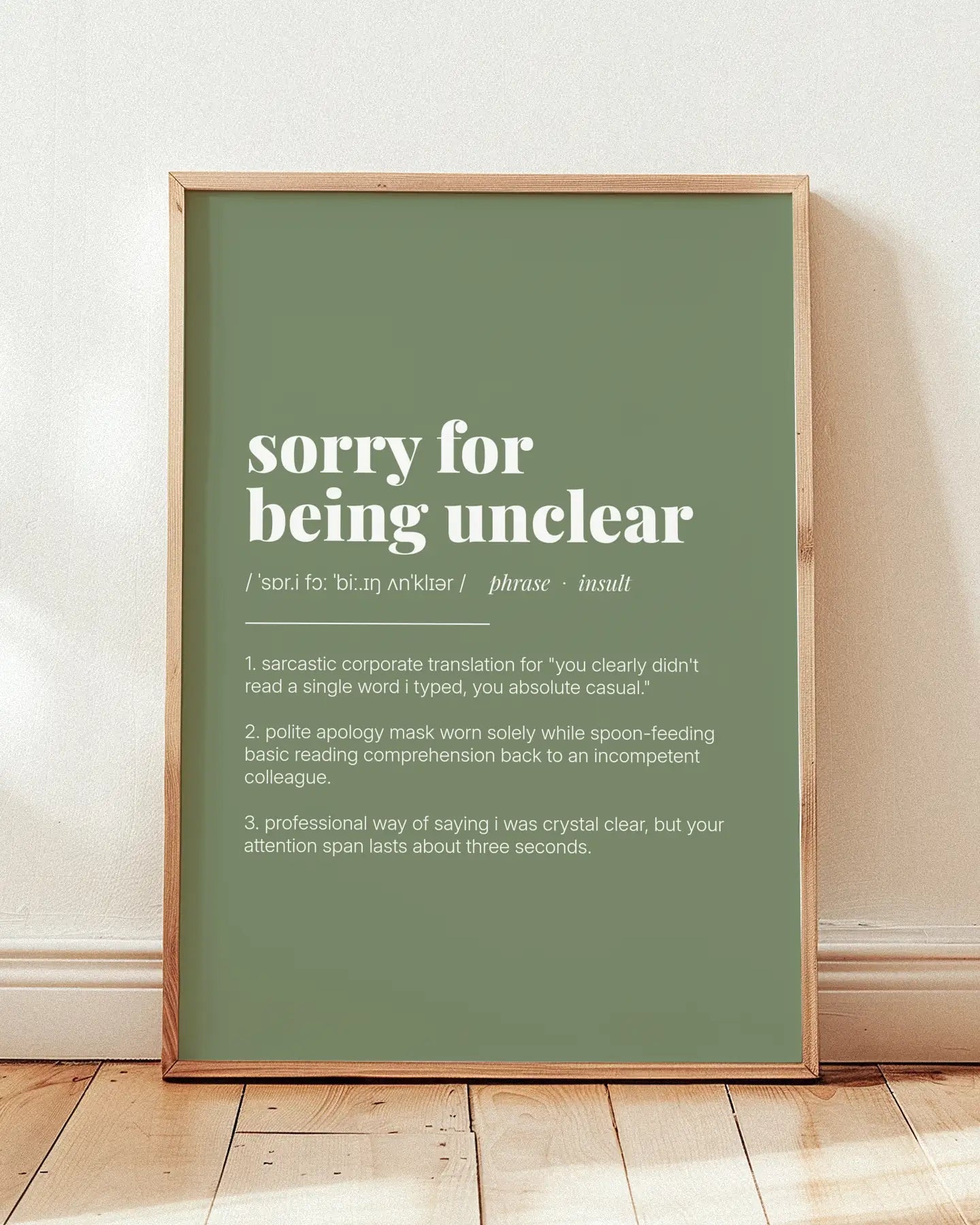 Definition Poster of Sorry For<br />Being Unclear on Sage Green background