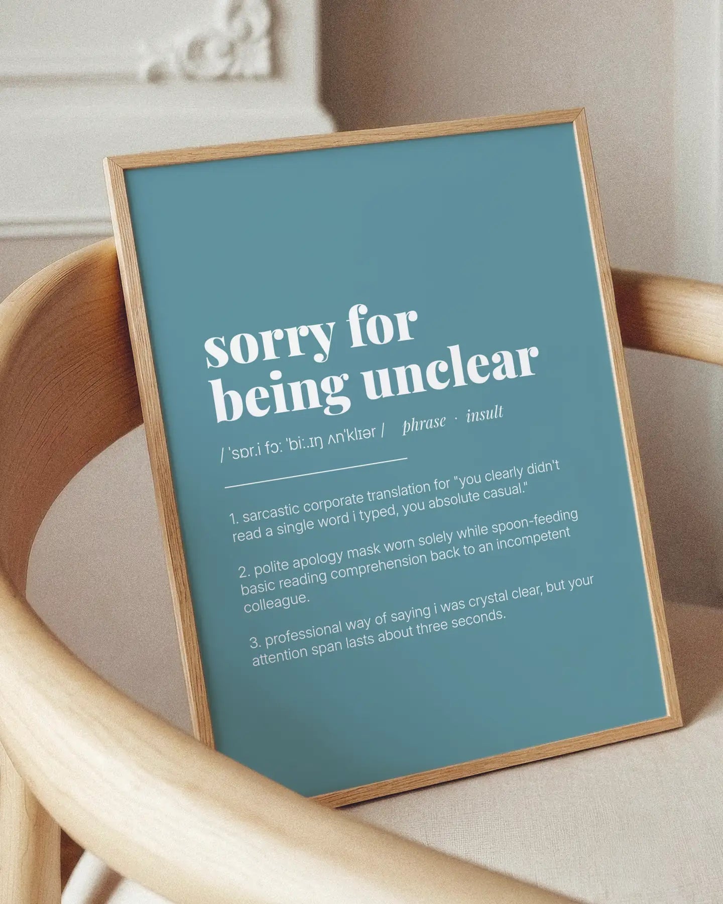 Definition Poster of Sorry For<br />Being Unclear on Sea Glass background