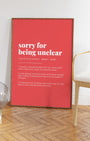 Definition Poster of Sorry For<br />Being Unclear on Strawberry background