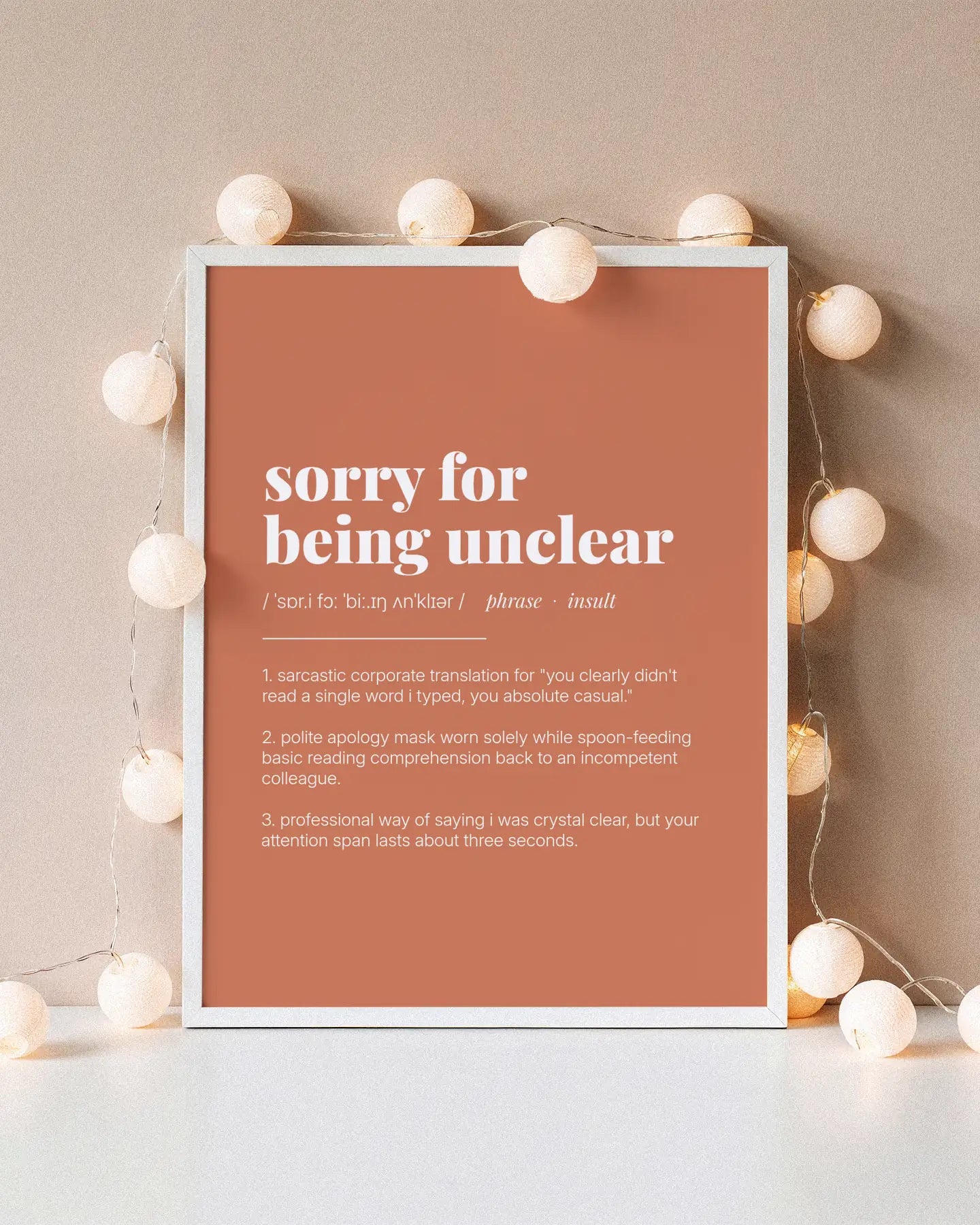 Definition Poster of Sorry For<br />Being Unclear on Terracotta background