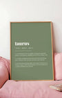 Definition Poster of Taurus on Sage Green background