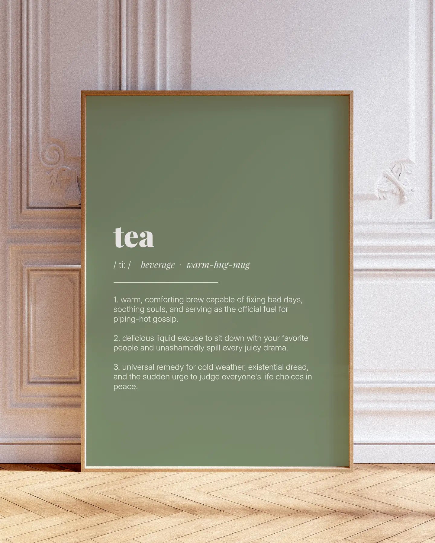 Definition Poster of Tea on Sage Green background