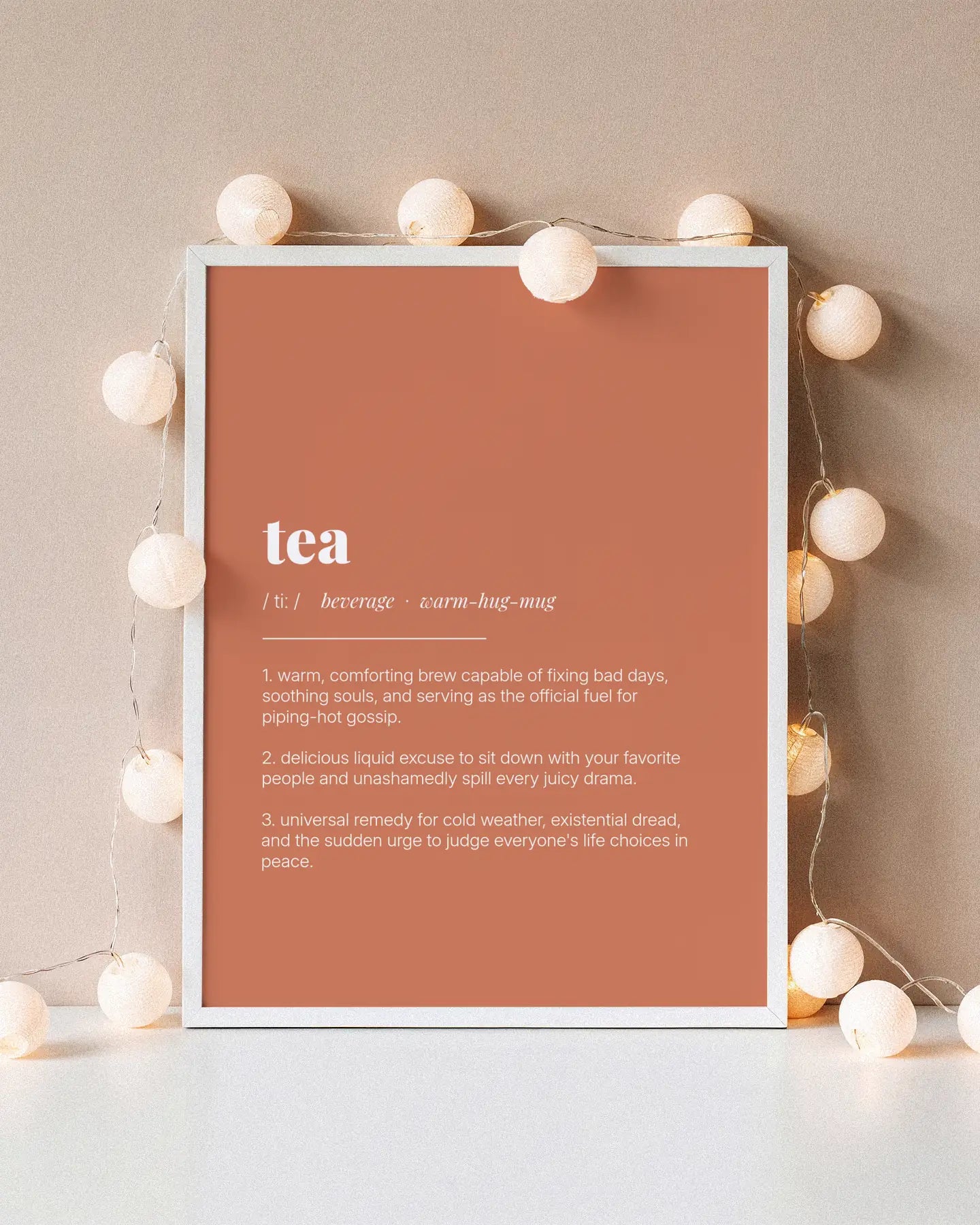 Definition Poster of Tea on Terracotta background