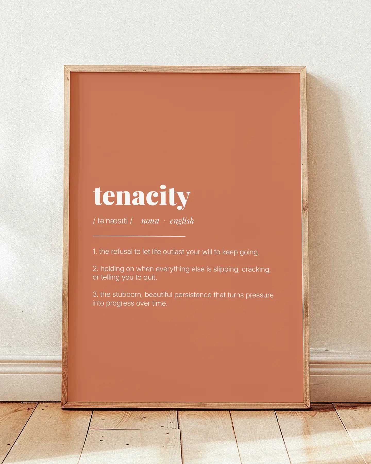 Definition Poster of Tenacity on Terracotta background