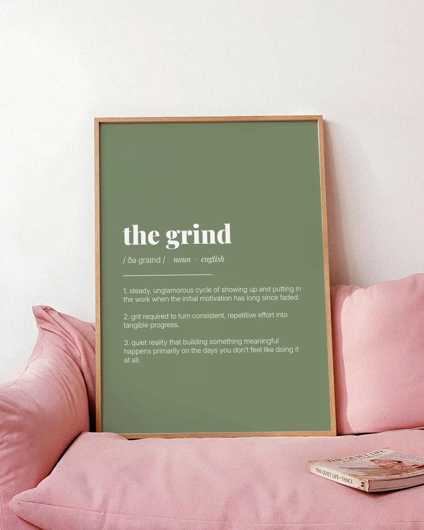 Definition Poster of The Grind on Sage Green background