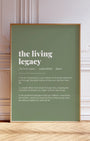 Definition Poster of The Living<br />Legacy on Sage Green background