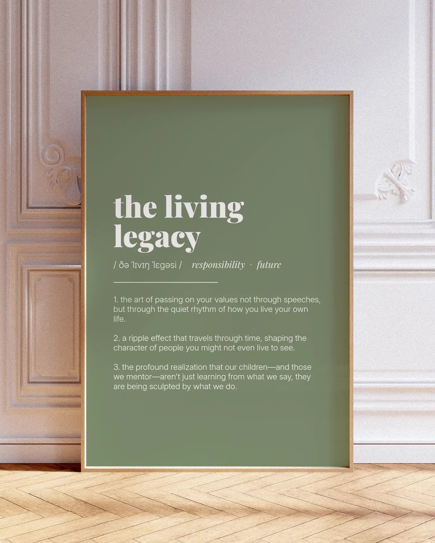 Definition Poster of The Living<br />Legacy on Sage Green background