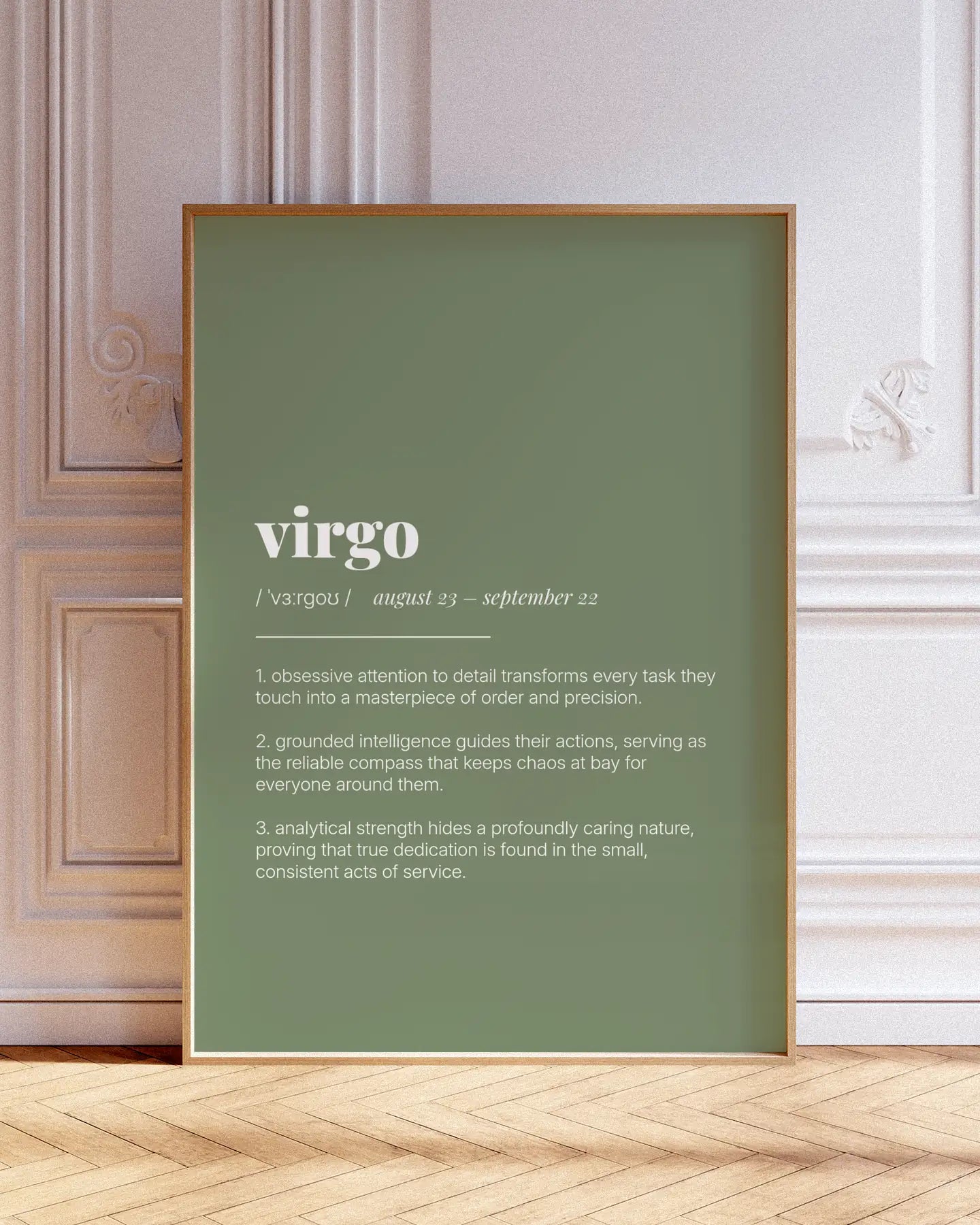Definition Poster of Virgo on Sage Green background