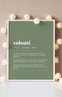 Definition Poster of Volonté on Sage Green background