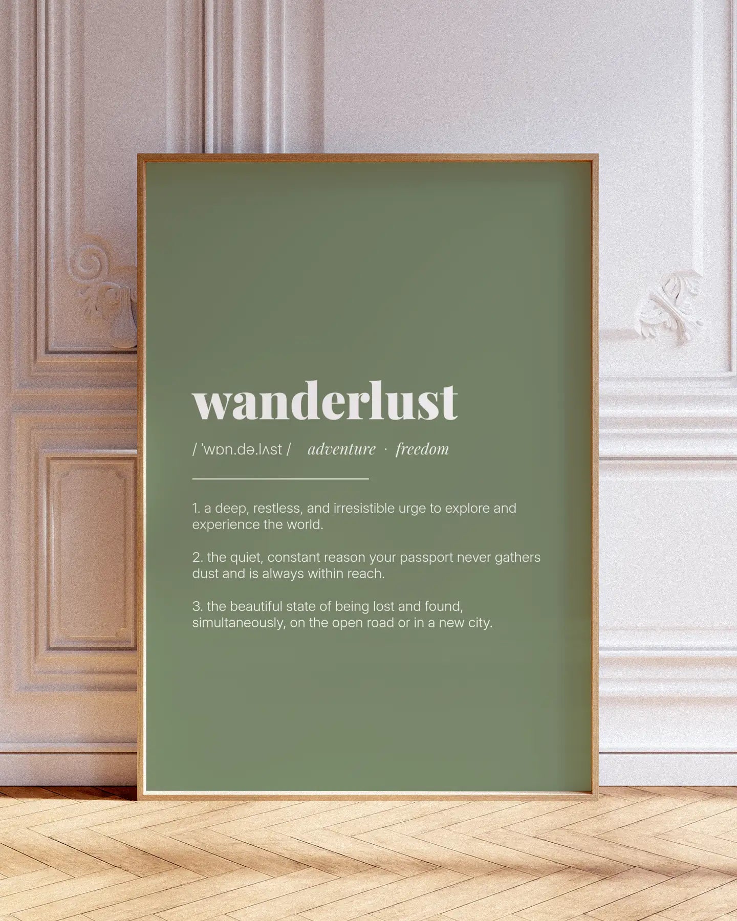 Definition Poster of Wanderlust on Sage Green background