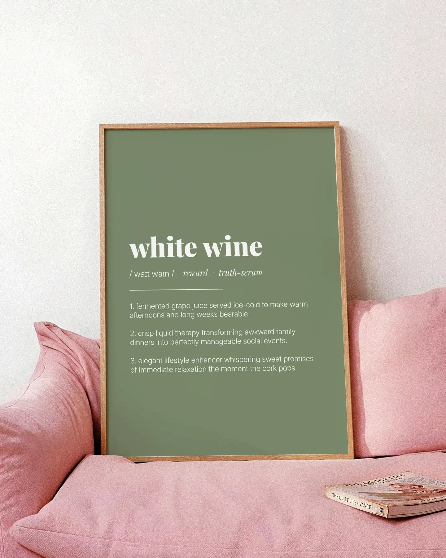 Definition Poster of White Wine on Sage Green background