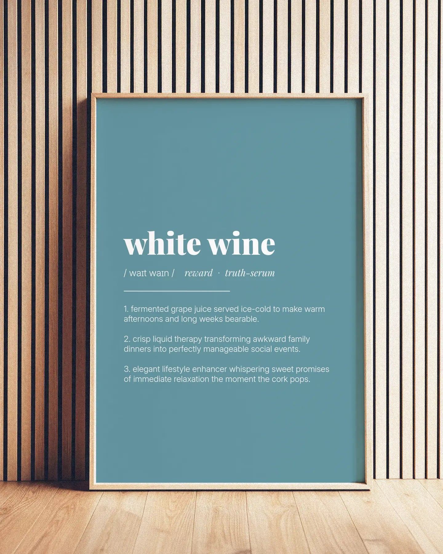 Definition Poster of White Wine on Sea Glass background