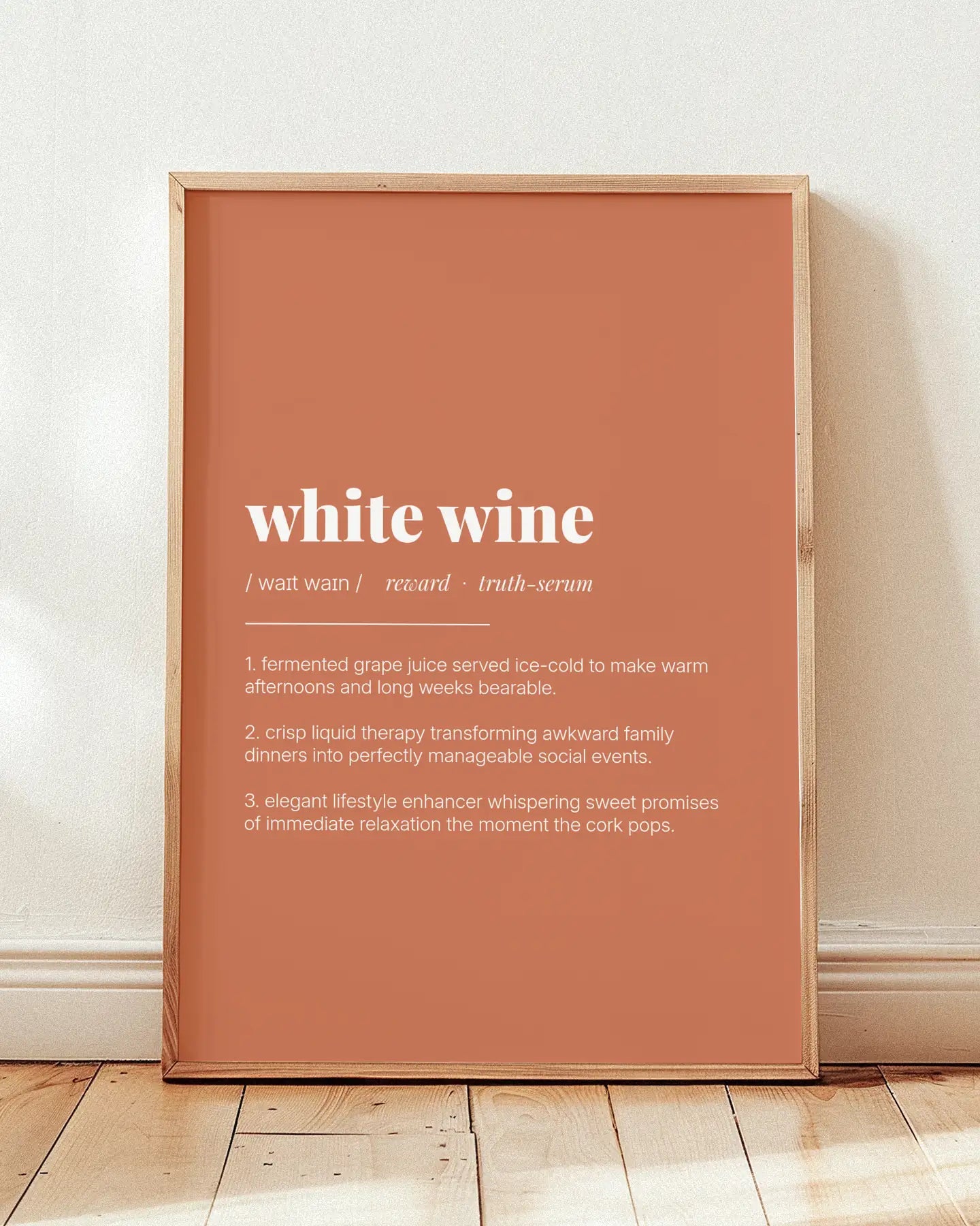 Definition Poster of White Wine on Terracotta background