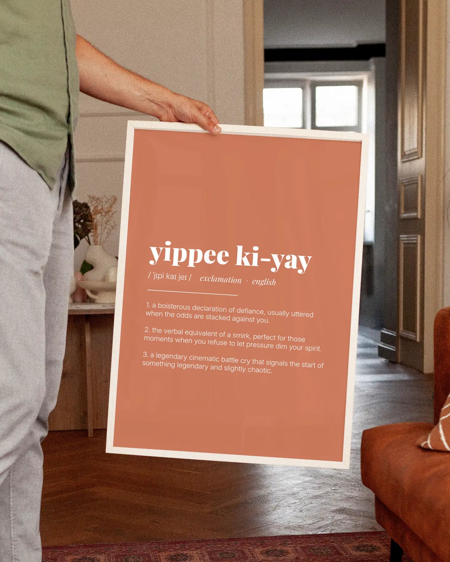 Definition Poster of Yippee Ki-Yay on Terracotta background