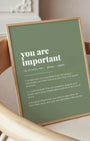 Definition Poster of You are<br />important on Sage Green background